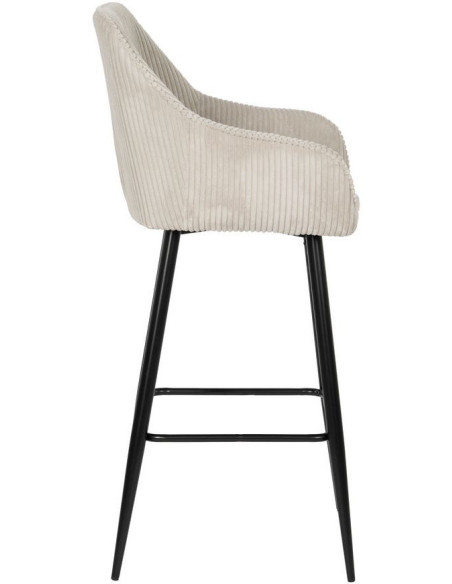 Tabouret de bar moderne chic Velours Beige Côtelé Métal Noir Belira (Lot de 2) - 2