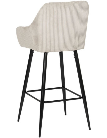 Tabouret de bar moderne chic Velours Beige Côtelé Métal Noir Belira (Lot de 2) - 3