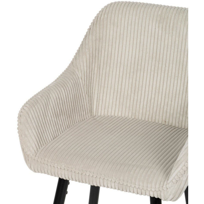 Tabouret de bar moderne chic Velours Beige Côtelé Métal Noir Belira (Lot de 2) - 5