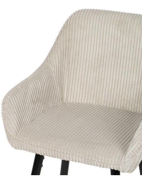 Tabouret de bar moderne chic Velours Beige Côtelé Métal Noir Belira (Lot de 2) - 5