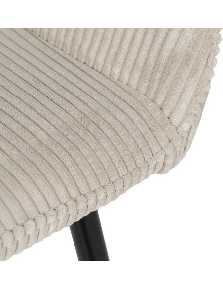 Tabouret de bar moderne chic Velours Beige Côtelé Métal Noir Belira (Lot de 2) - 7