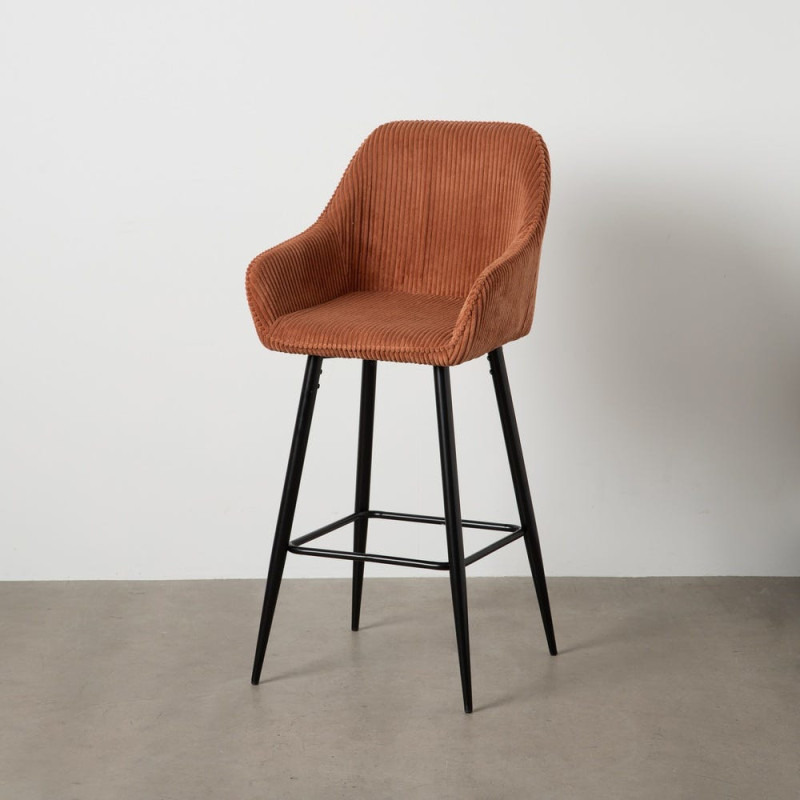 Tabouret de bar moderne chic Velours Terracotta Côtelé Métal Noir Belira (Lot de 2) - 11