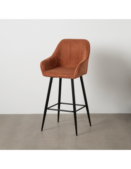 Tabouret de bar moderne chic Velours Terracotta Côtelé Métal Noir Belira (Lot de 2) - 11