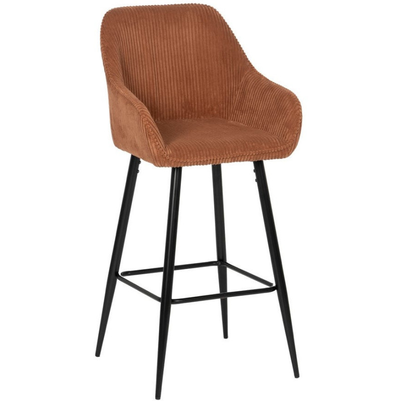 Tabouret de bar moderne chic Velours Terracotta Côtelé Métal Noir Belira (Lot de 2) - 1