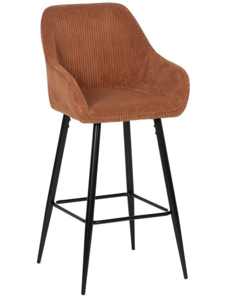Tabouret de bar moderne chic Velours Terracotta Côtelé Métal Noir Belira (Lot de 2) - 1