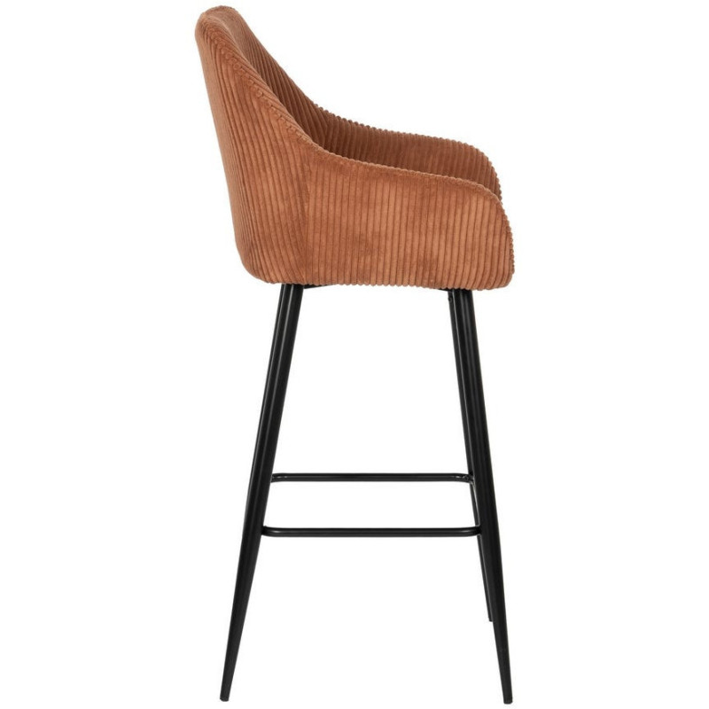 Tabouret de bar moderne chic Velours Terracotta Côtelé Métal Noir Belira (Lot de 2) - 2