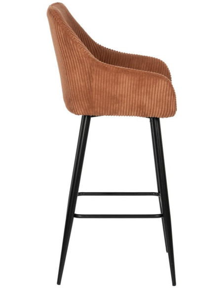 Tabouret de bar moderne chic Velours Terracotta Côtelé Métal Noir Belira (Lot de 2) - 2
