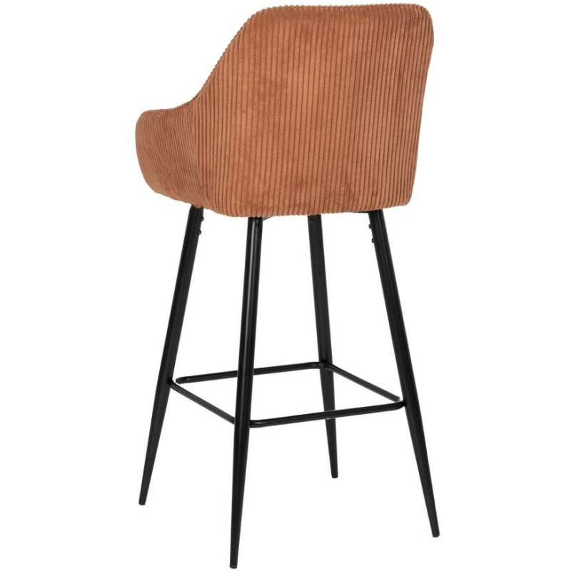 Tabouret de bar moderne chic Velours Terracotta Côtelé Métal Noir Belira (Lot de 2) - 3