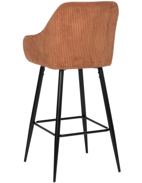 Tabouret de bar moderne chic Velours Terracotta Côtelé Métal Noir Belira (Lot de 2) - 3