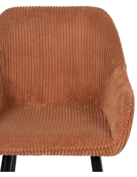 Tabouret de bar moderne chic Velours Terracotta Côtelé Métal Noir Belira (Lot de 2) - 4