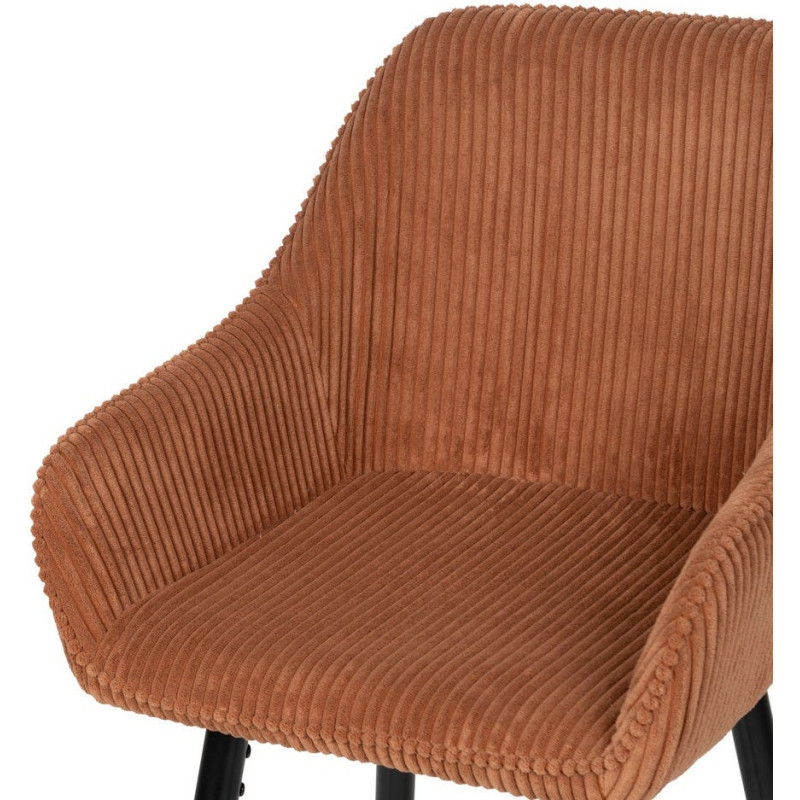 Tabouret de bar moderne chic Velours Terracotta Côtelé Métal Noir Belira (Lot de 2) - 5