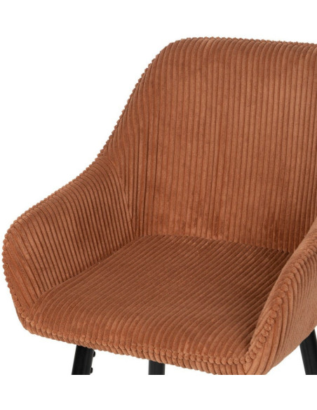 Tabouret de bar moderne chic Velours Terracotta Côtelé Métal Noir Belira (Lot de 2) - 5