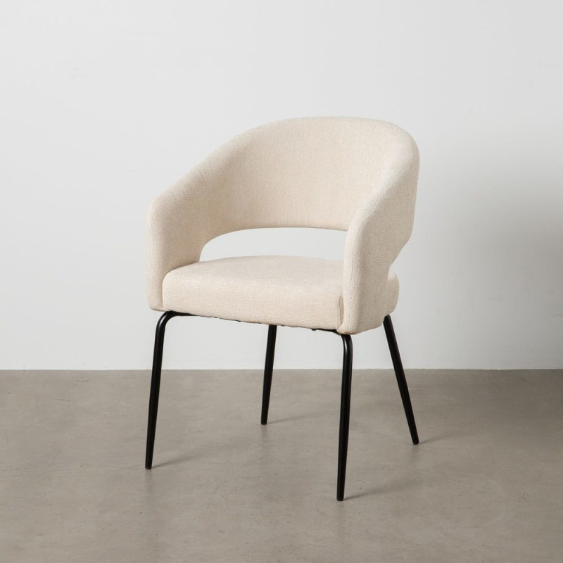 Fauteuil de table moderne chic Tissu Blanc Métal Noir Ivreno (Lot de 2) - 11