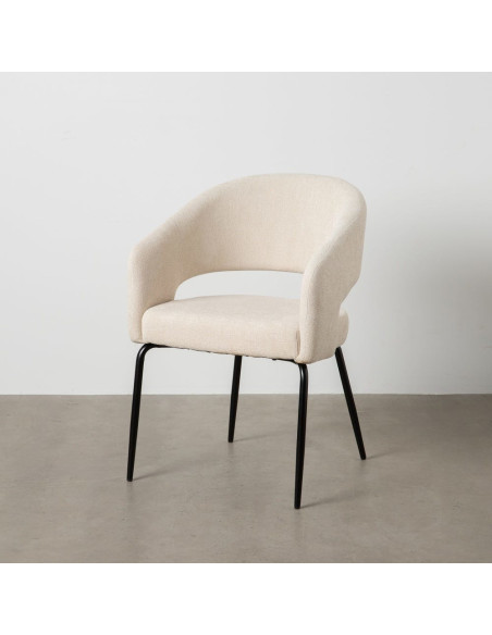 Fauteuil de table moderne chic Tissu Blanc Métal Noir Ivreno (Lot de 2) - 11