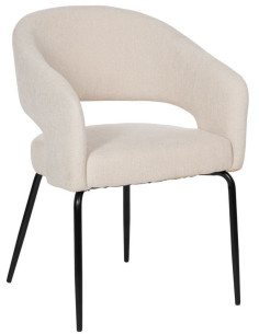 Fauteuil de table moderne chic Tissu Blanc Métal Noir Ivreno (Lot de 2) - 1