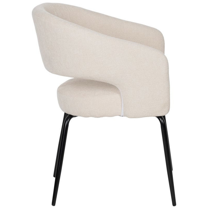 Fauteuil de table moderne chic Tissu Blanc Métal Noir Ivreno (Lot de 2) - 2