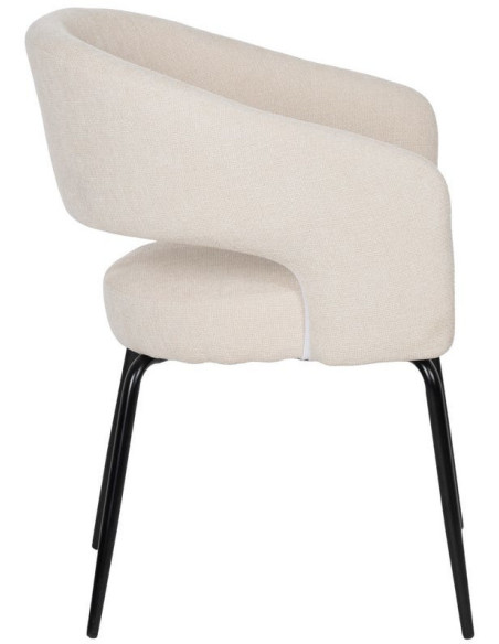 Fauteuil de table moderne chic Tissu Blanc Métal Noir Ivreno (Lot de 2) - 2