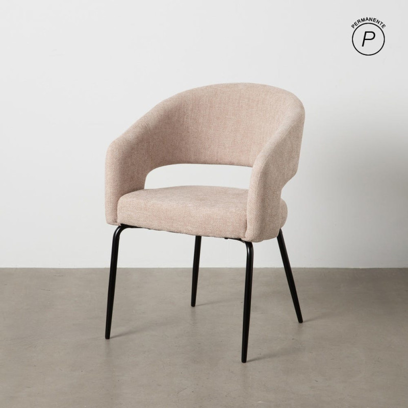 Fauteuil de table moderne chic Tissu Beige Métal Noir Ivreno (Lot de 2) - 11