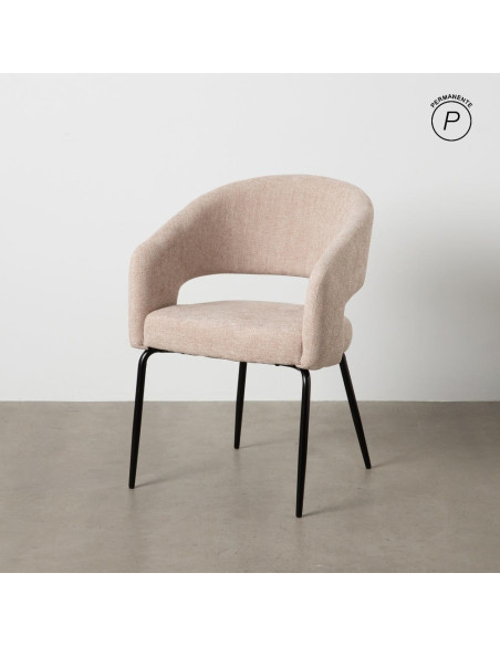 Fauteuil de table moderne chic Tissu Beige Métal Noir Ivreno (Lot de 2) - 11
