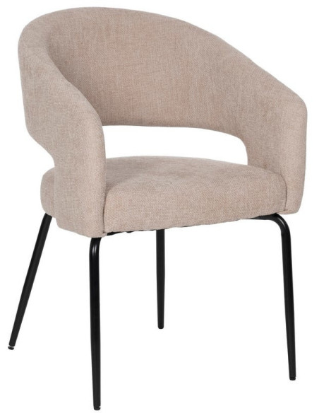 Fauteuil de table moderne chic Tissu Beige Métal Noir Ivreno (Lot de 2) - 1