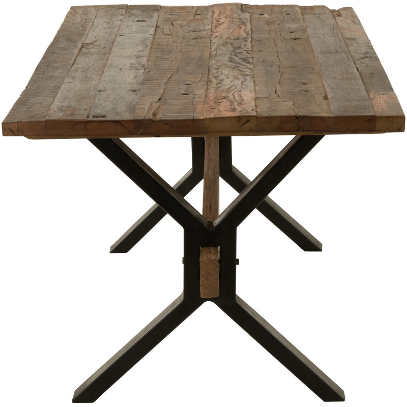 Table à manger Rectangulaire 8 personnes Hector en Bois recyclé Marron Métal Noir J-Line - 4