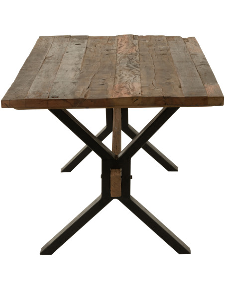 Table à manger Rectangulaire 8 personnes Hector en Bois recyclé Marron Métal Noir J-Line - 4