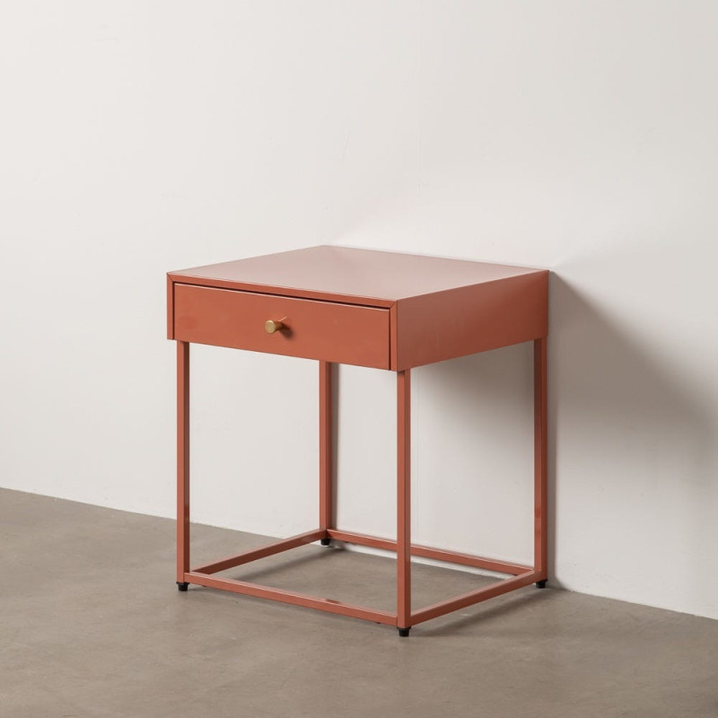 Table de chevet moderne 1 tiroir Métal Terracotta Brillant Irelia - 10