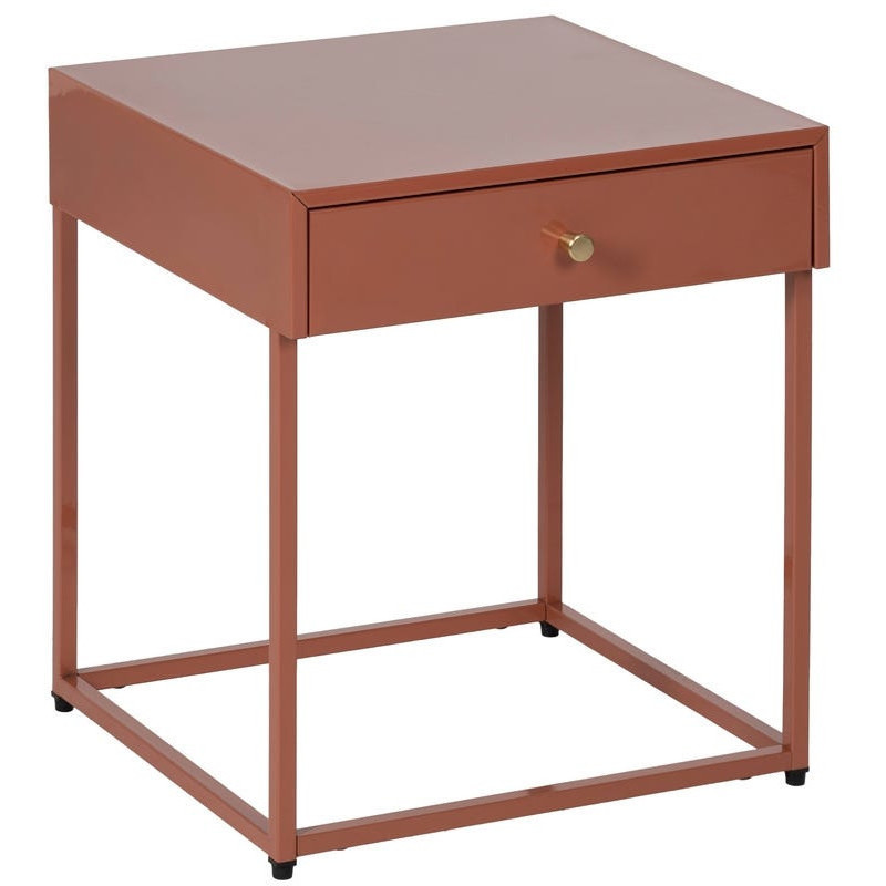 Table de chevet moderne 1 tiroir Métal Terracotta Brillant Irelia - 1