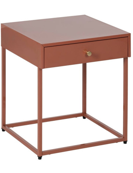 Table de chevet moderne 1 tiroir Métal Terracotta Brillant Irelia - 1
