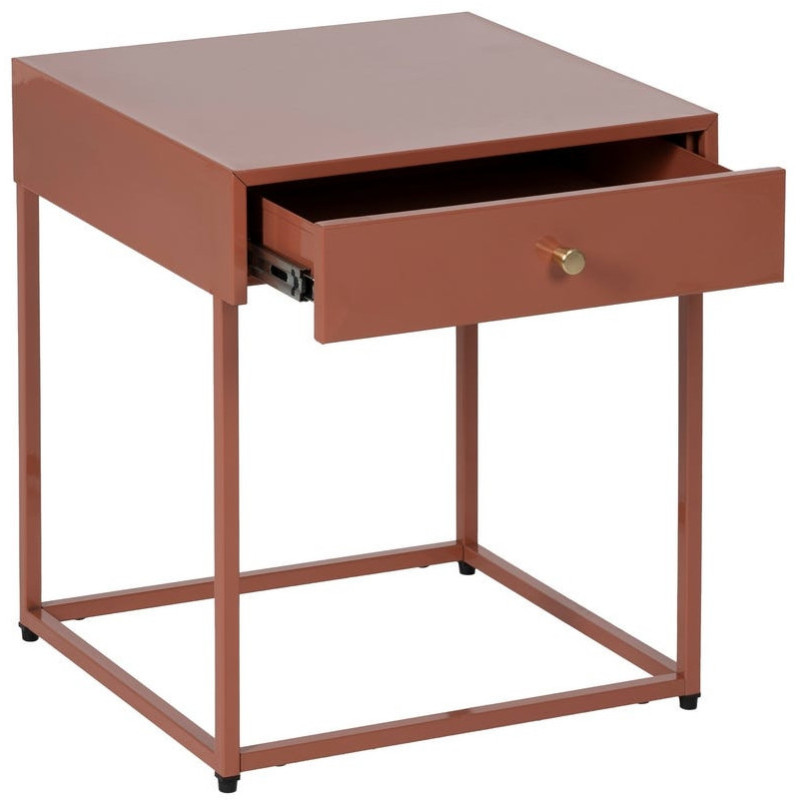 Table de chevet moderne 1 tiroir Métal Terracotta Brillant Irelia - 3