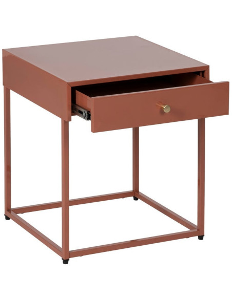 Table de chevet moderne 1 tiroir Métal Terracotta Brillant Irelia - 3