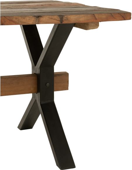 Table à manger Rectangulaire 8 personnes Hector en Bois recyclé Marron Métal Noir J-Line - 5