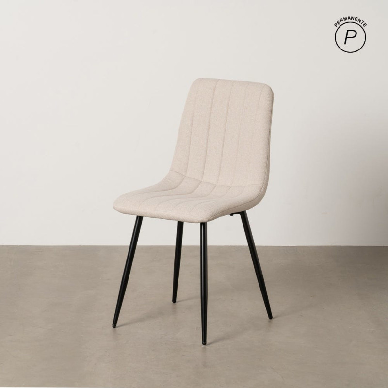 Chaise moderne haut de gamme Tissu Blanc crème Matelassé Métal Noir Juvira (Lot de 4) - 11