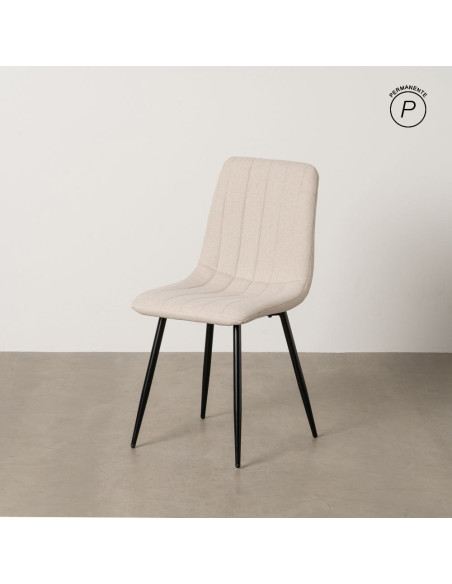 Chaise moderne haut de gamme Tissu Blanc crème Matelassé Métal Noir Juvira (Lot de 4) - 11