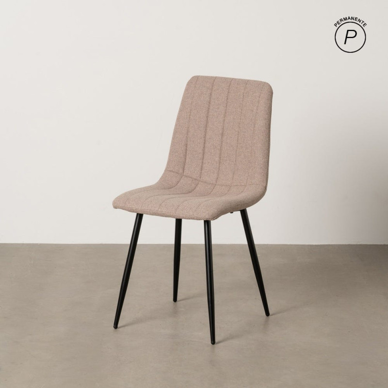 Chaise moderne haut de gamme Tissu Beige Matelassé Métal Noir Juvira (Lot de 4) - 11