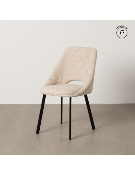 Chaise minimaliste moderne Tissu Blanc crème Métal Noir Tarina (Lot de 2) - 11