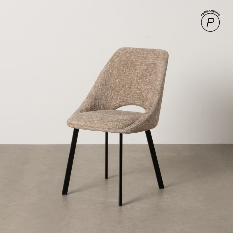 Chaise minimaliste moderne Tissu Beige Métal Noir Tarina (Lot de 2) - 11