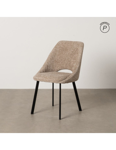 Chaise minimaliste moderne Tissu Beige Métal Noir Tarina (Lot de 2) - 11