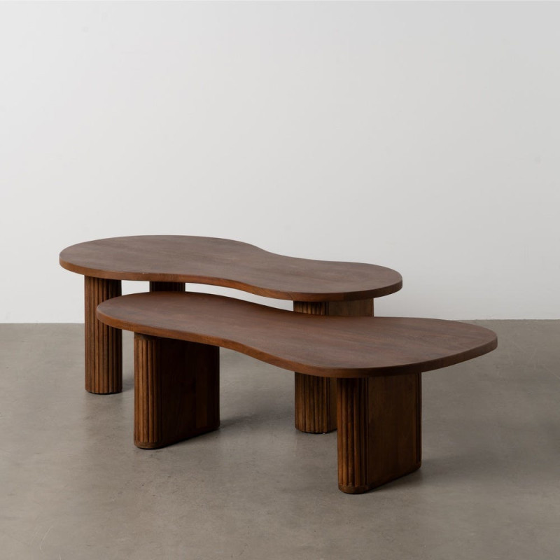 Table basse gigogne style année 70 Organique en Bois de manguier Marron Ruvian - 1