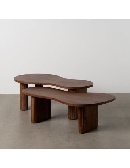 Table basse gigogne style année 70 Organique en Bois de manguier Marron Ruvian - 1