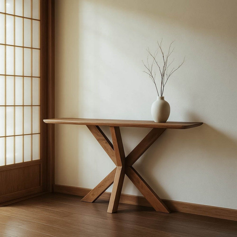 Console moderne chic Rectangulaire Bois de manguier Marron miel Nivora - 9