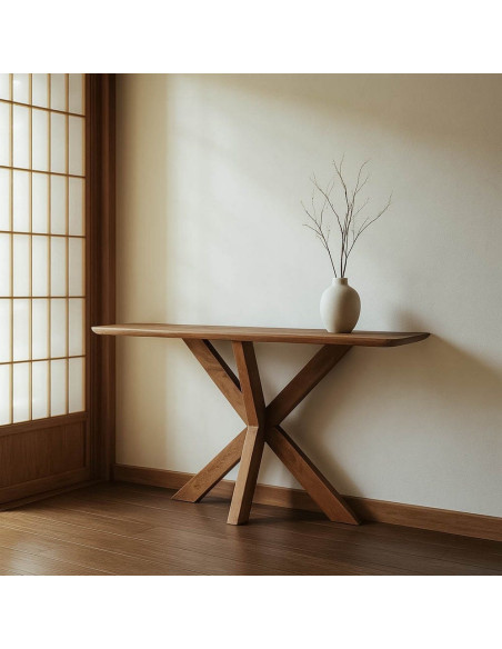 Console moderne chic Rectangulaire Bois de manguier Marron miel Nivora - 9