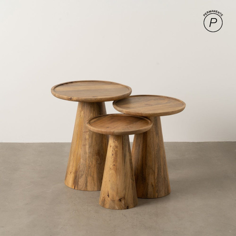 Sellette gigogne conique Ronde en Bois de manguier Miel Yarino (Lot de 3) - 11