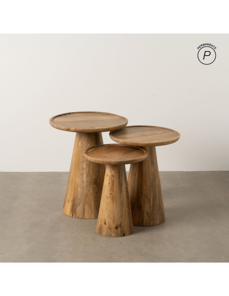 Sellette gigogne conique Ronde en Bois de manguier Miel Yarino (Lot de 3) - 11