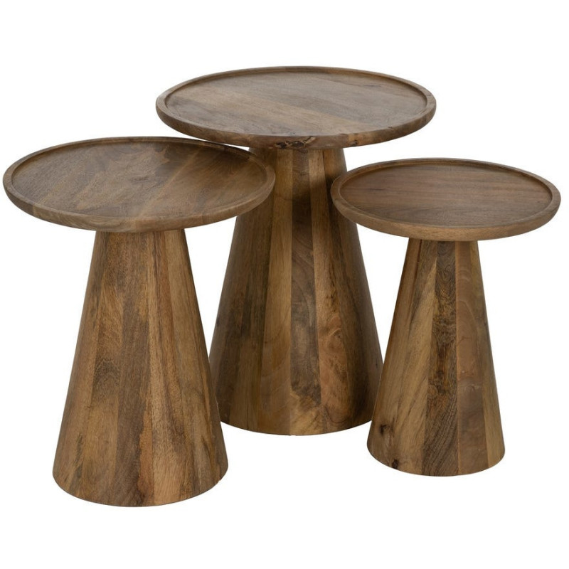 Sellette gigogne conique Ronde en Bois de manguier Miel Yarino (Lot de 3) - 1