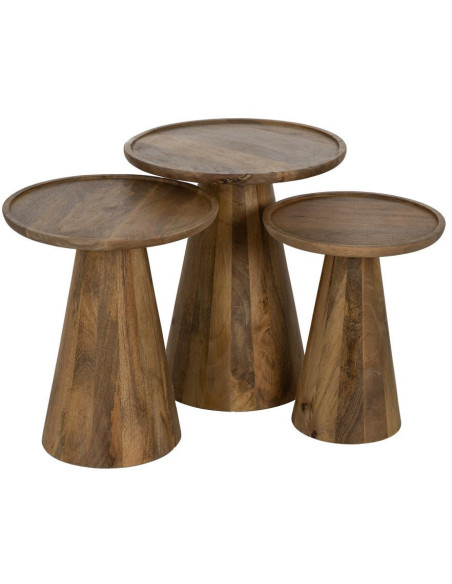 Sellette gigogne conique Ronde en Bois de manguier Miel Yarino (Lot de 3) - 1