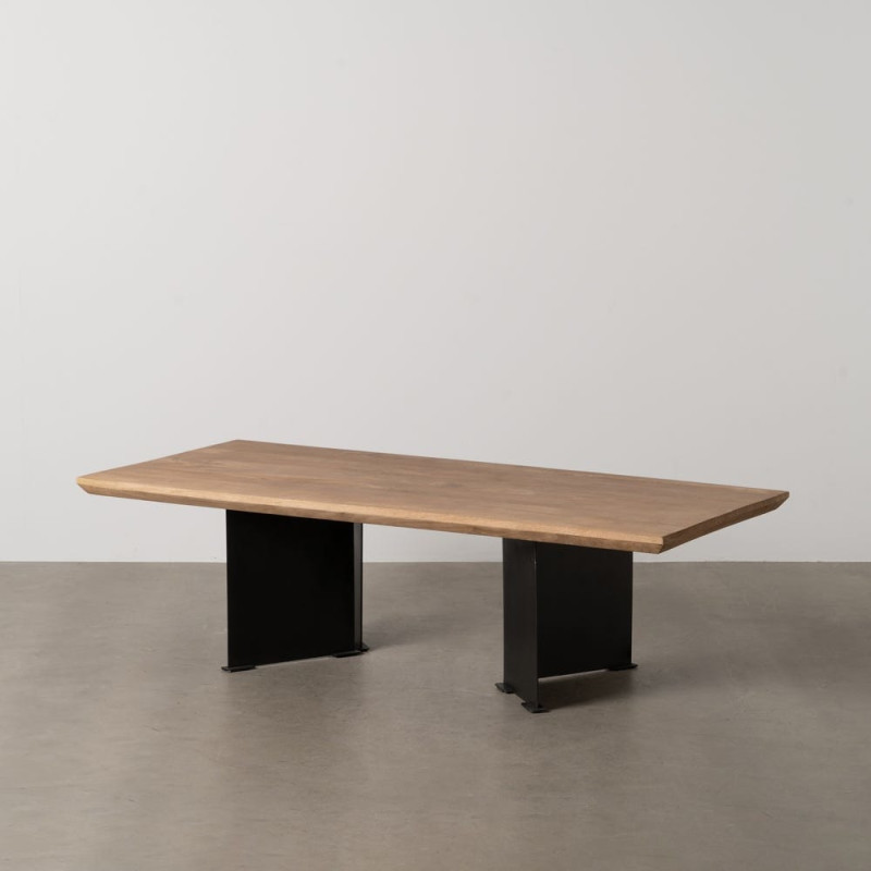Grande Table basse industrielle chic Rectangulaire 150 cm en Bois de manguier Naturel Métal Noir Benilo - 9
