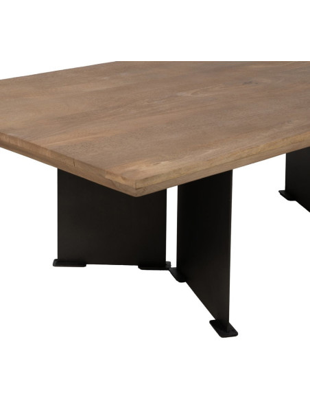 Grande Table basse industrielle chic Rectangulaire 150 cm en Bois de manguier Naturel Métal Noir Benilo - 5