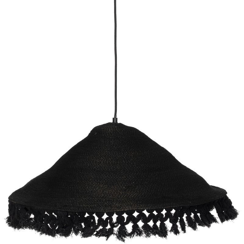 Suspension bohème chic Diamètre 60 cm en Fibre Noir Avec franges Yalvio - 1