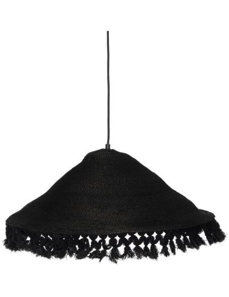 Suspension bohème chic Diamètre 60 cm en Fibre Noir Avec franges Yalvio - 1